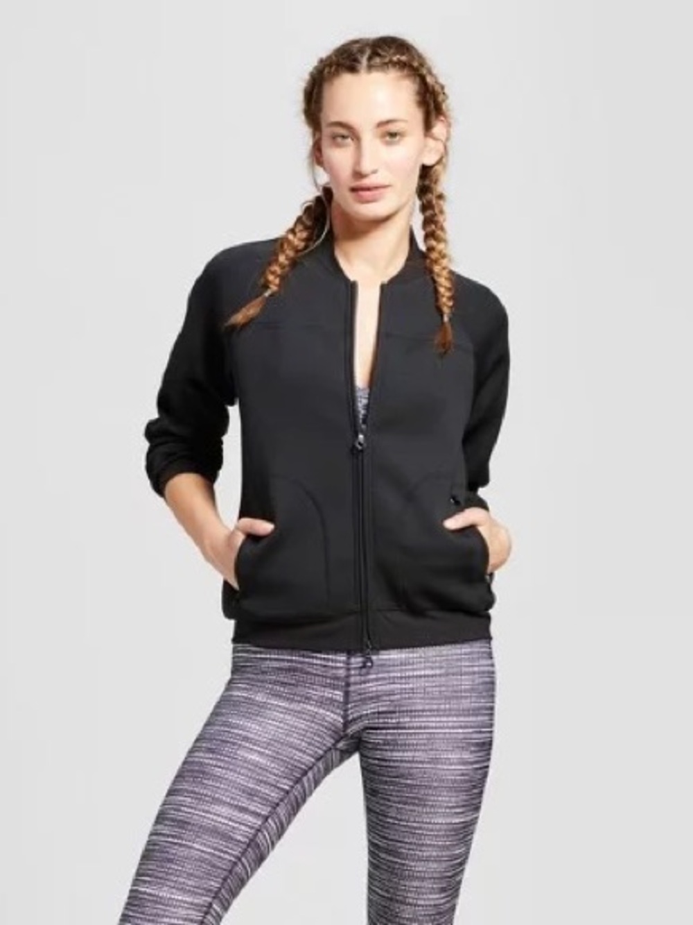JoyLab Black Scuba Neoprene Full-Zip Bomber Jacket | Medium